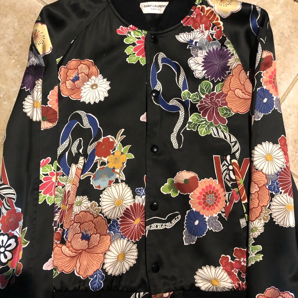 Saint Laurent Chinese snake in flower bomber jacket
